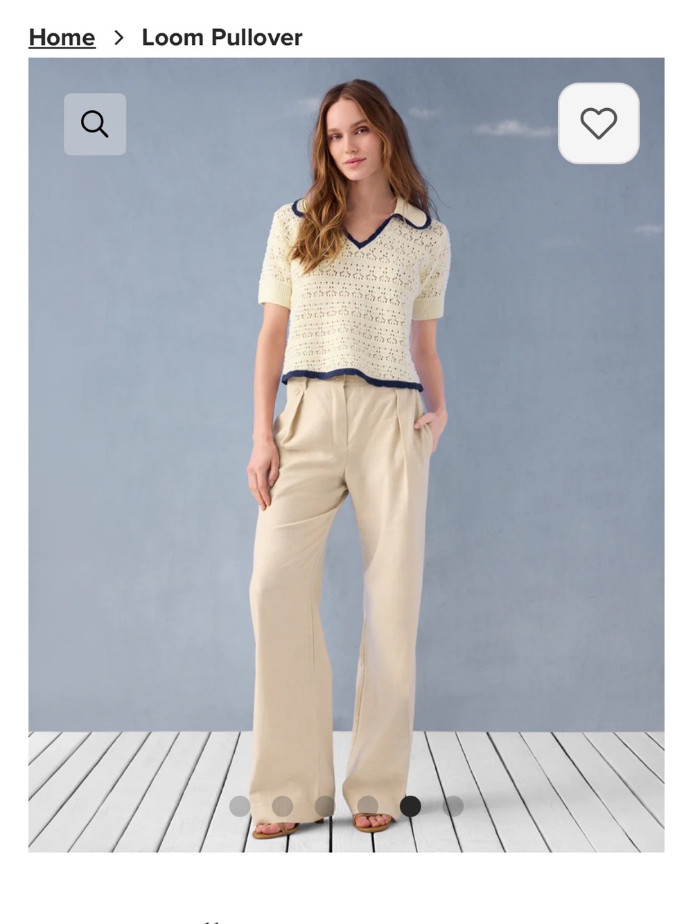 CAbi Cream Loom Pullover with Navy Trim - Picture 4 of 12